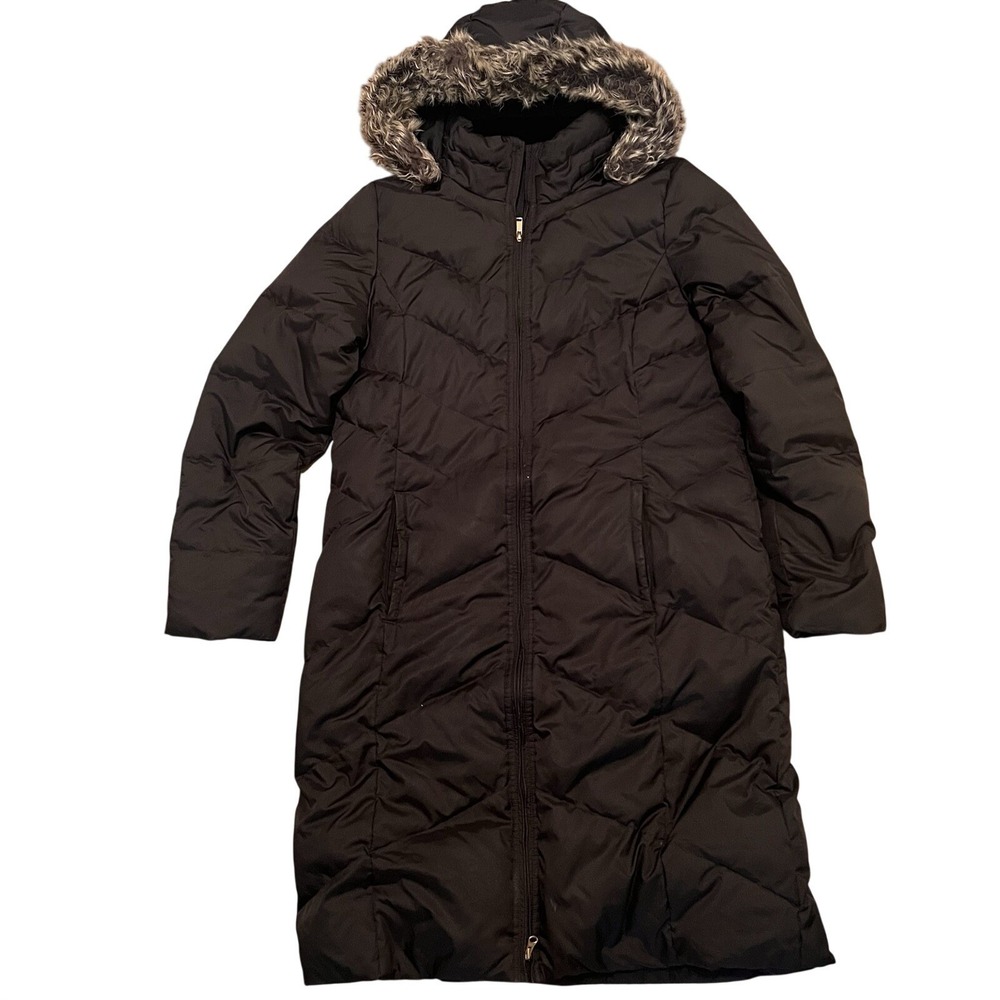 Lands End Jacket Womens Large Tall Black Puffer Hooded Quilted Goose Down Parka